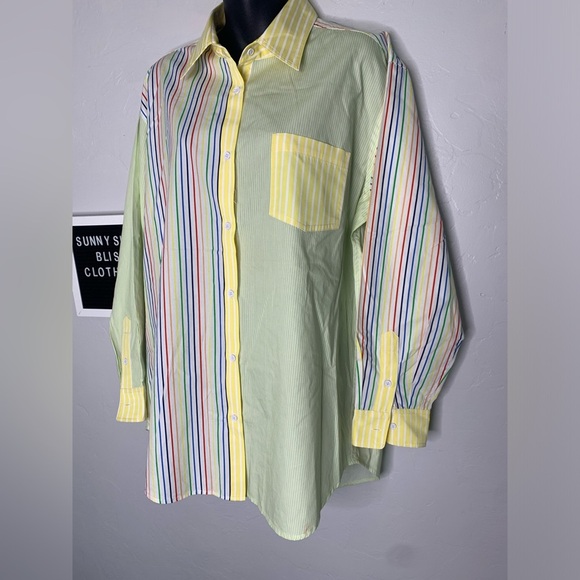 Free People Solid & Striped Rainbow Color Block Dress Shirt Size Medium - Picture 6 of 16